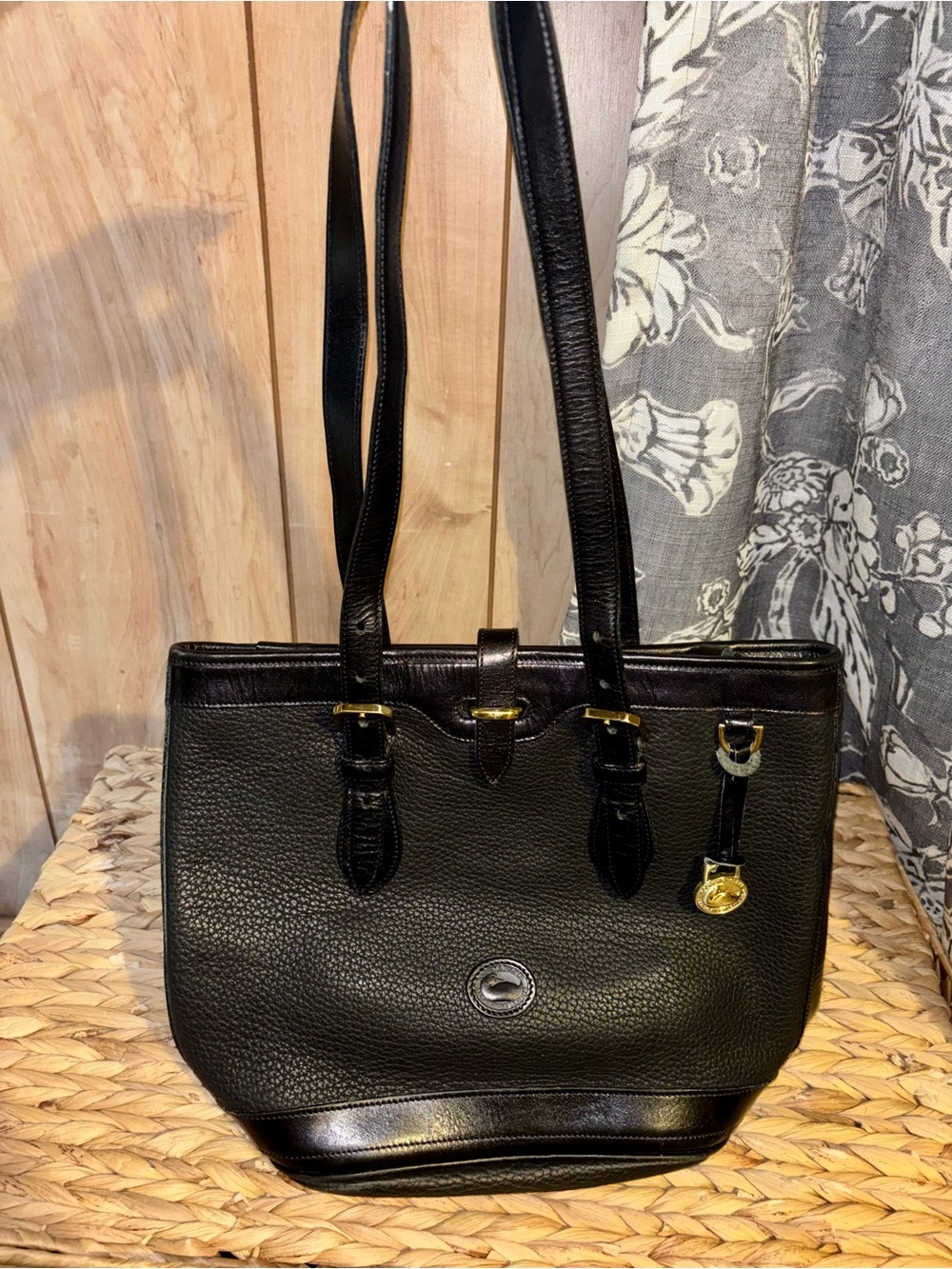 Dooney & Bourke Black Leather Tote with Gold Hardware